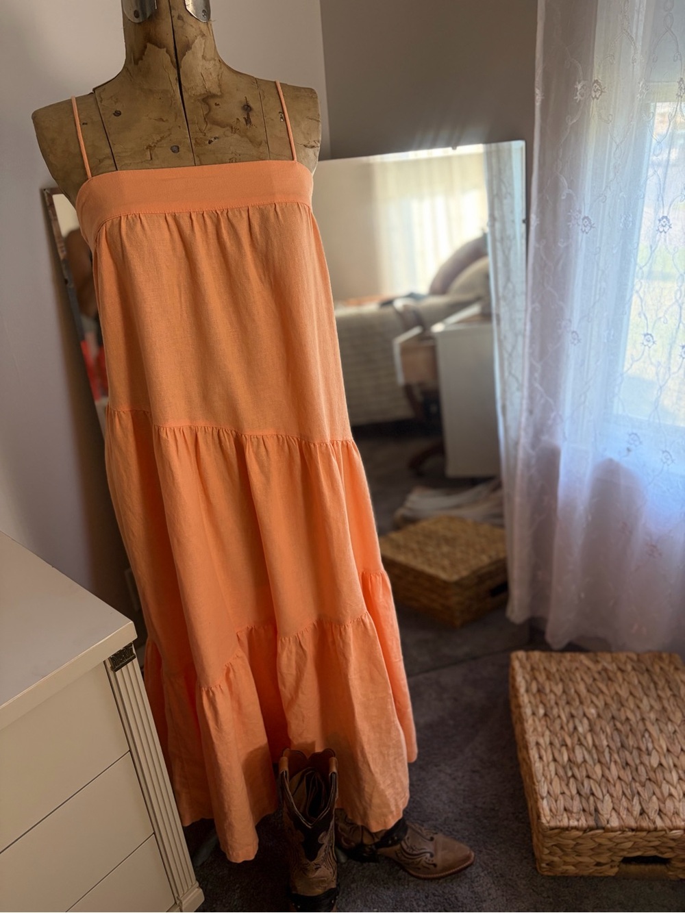 Asymmetrical Tiered Linen Blend Maxi Dress- Not Brown - Picture 8 of 16